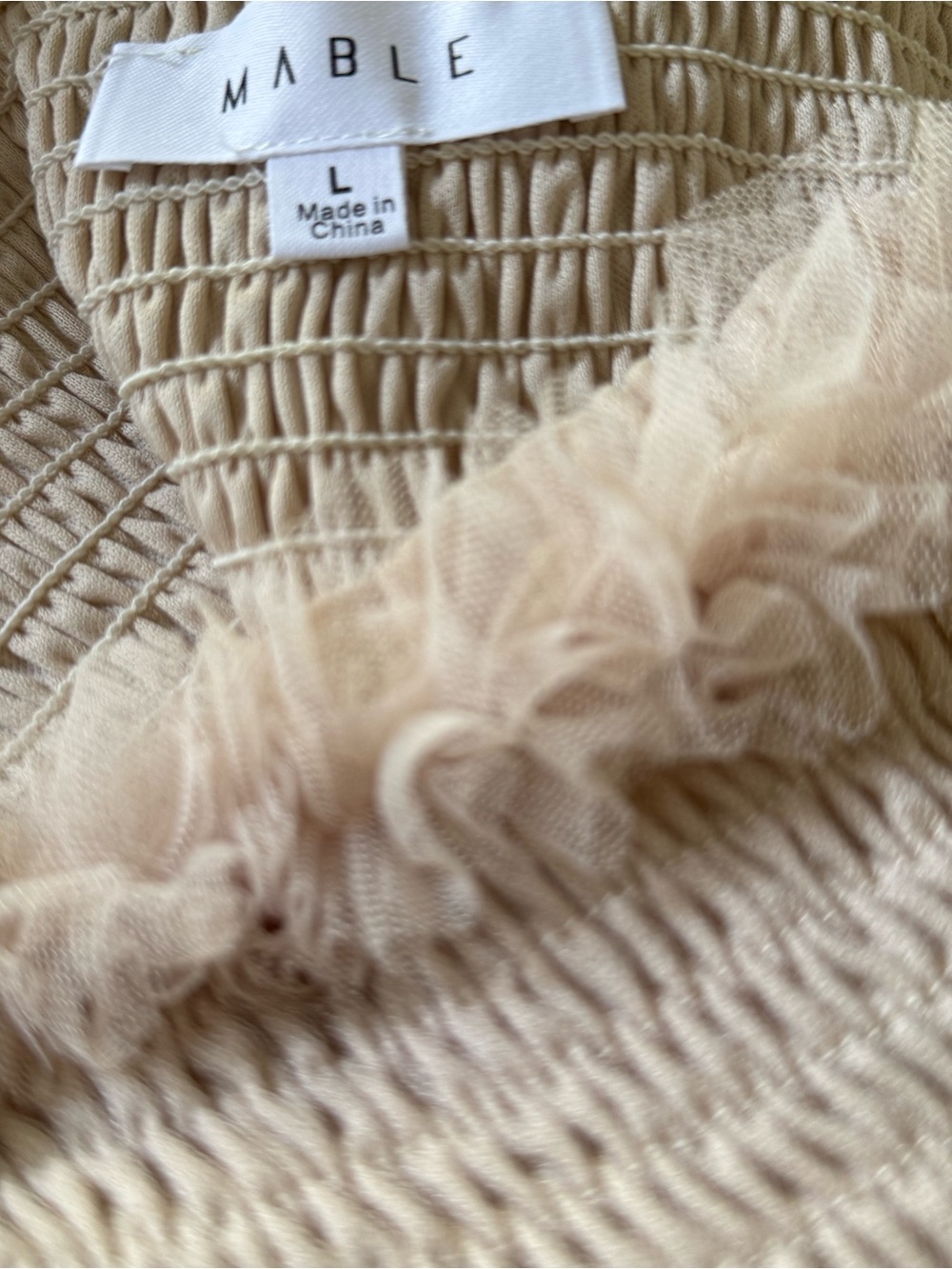 Mable x Anthropologie Romantic Smocked Tulle Tube Cropped Top Neutral Large NEW - Picture 2 of 9